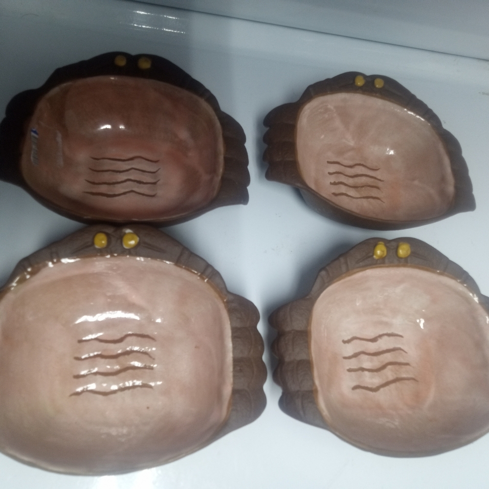 Set of 4 Crab-Shaped Ceramic Stonewear Butter/Sauces/Dips 4.5" X 5.5"